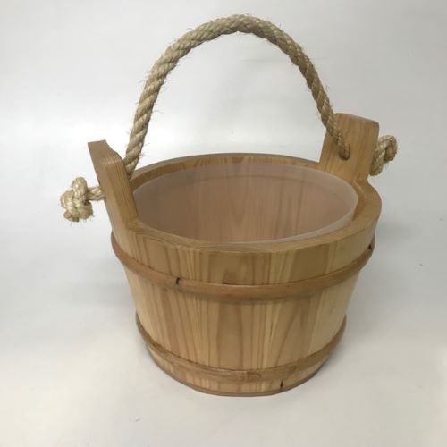 PAIL, Wooden w Rope Handle 17cm H x 26.5cm D